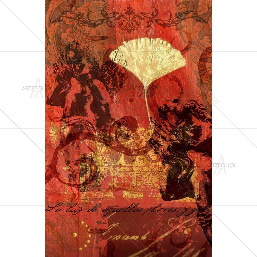 Ginkgo Leaf & Cherub — custom-size art design 5000057