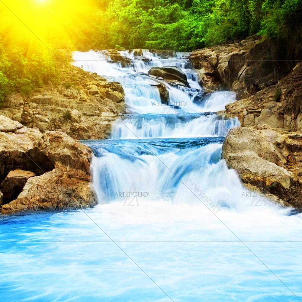 Cascade Fall In Tropical Forest — custom-size art design 5000095