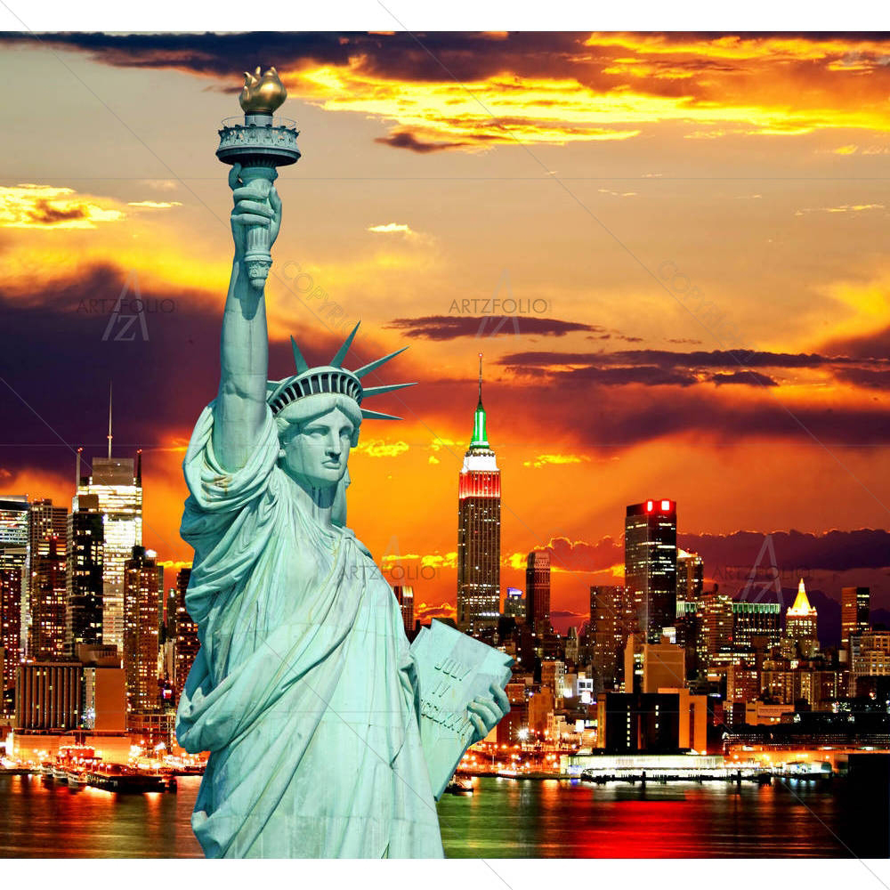 The Statue Of Liberty & New York City Skyline, USA — custom-size art design 5000103