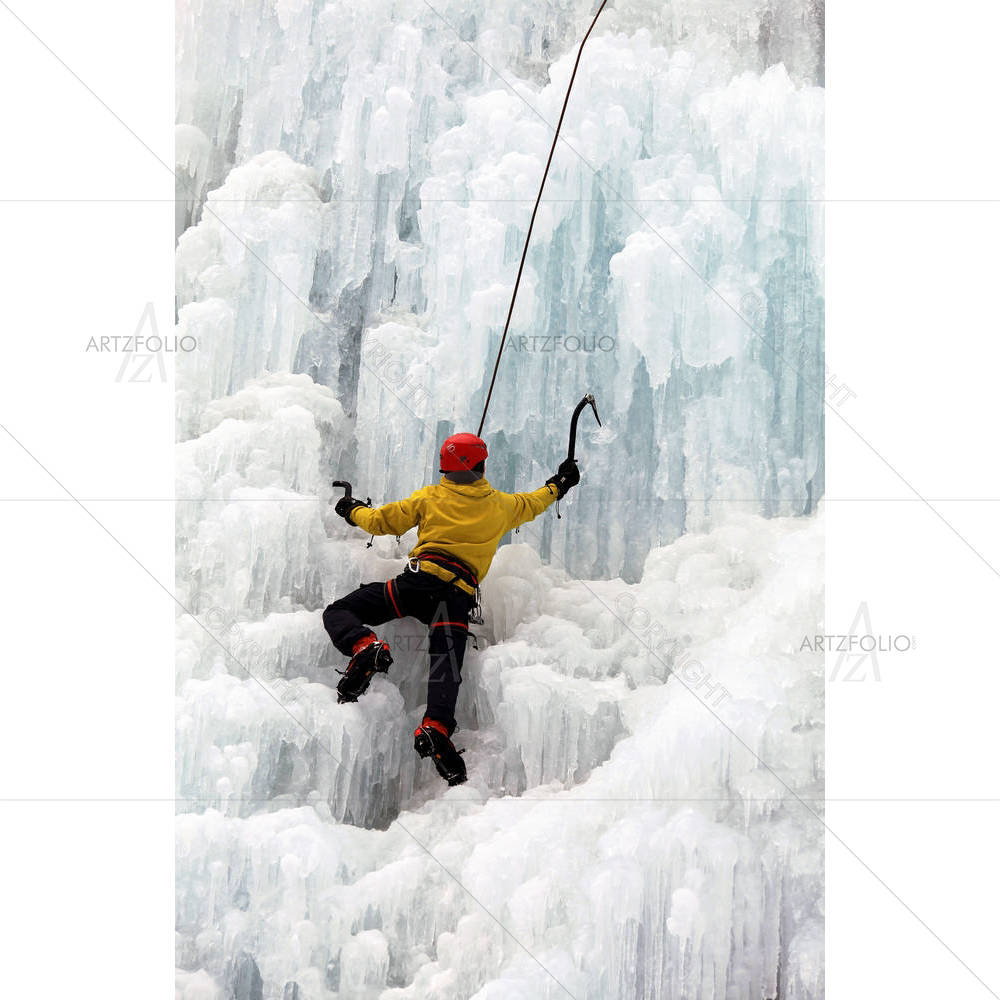 Ice Climber On Steep Frozen Waterfall — custom-size art design 5000185