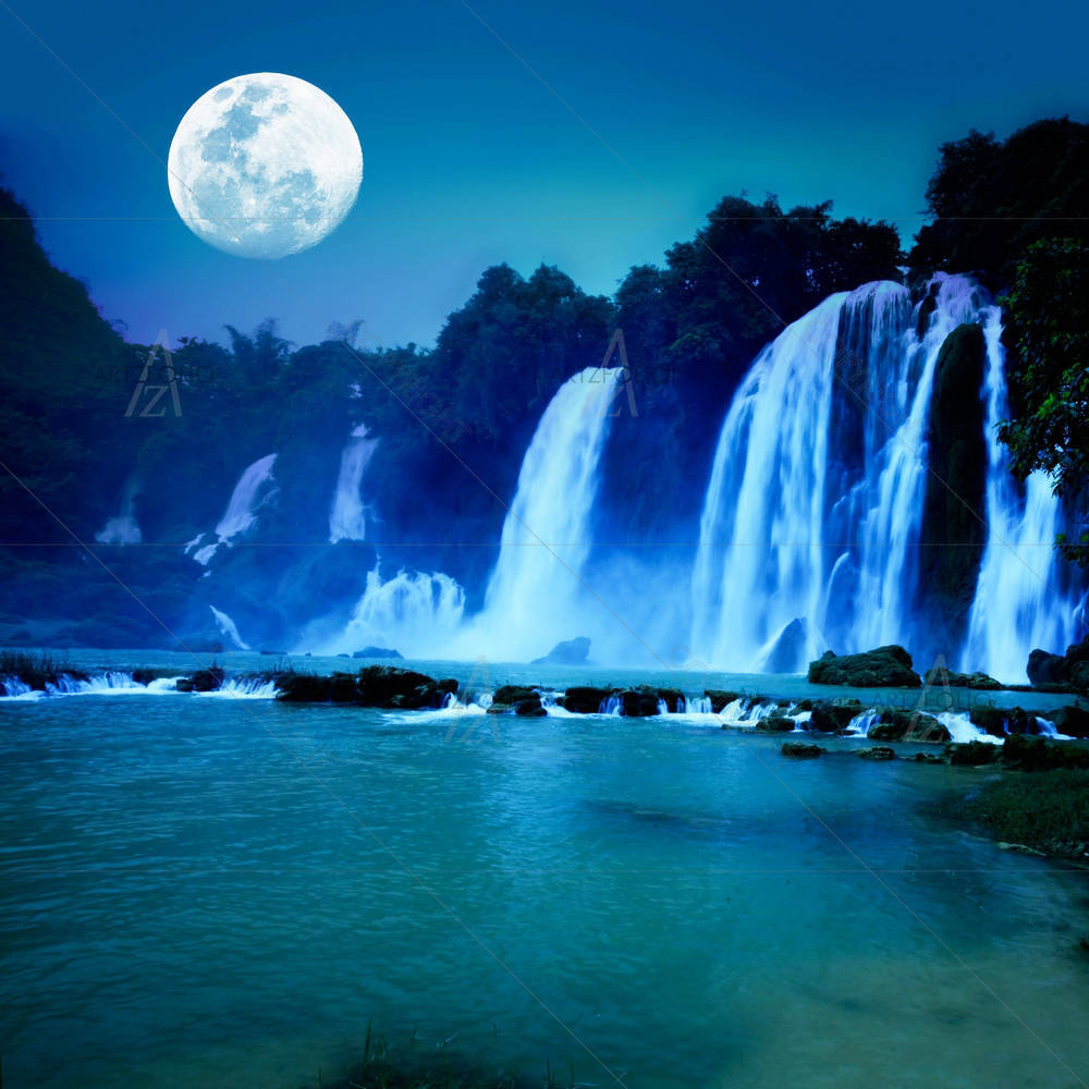 Waterfall Under Moonlight — custom-size art design 5000186