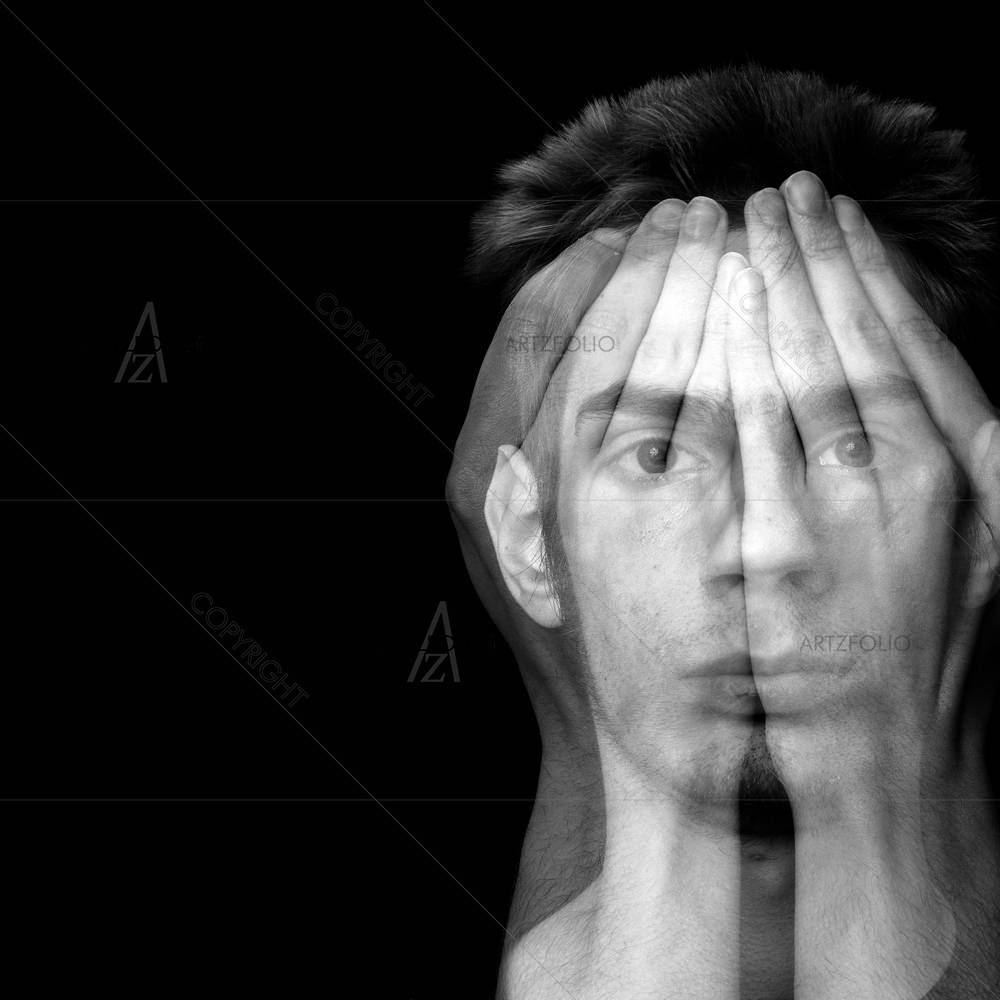 Male Covering His Face With His Hands — custom-size art design 5000197