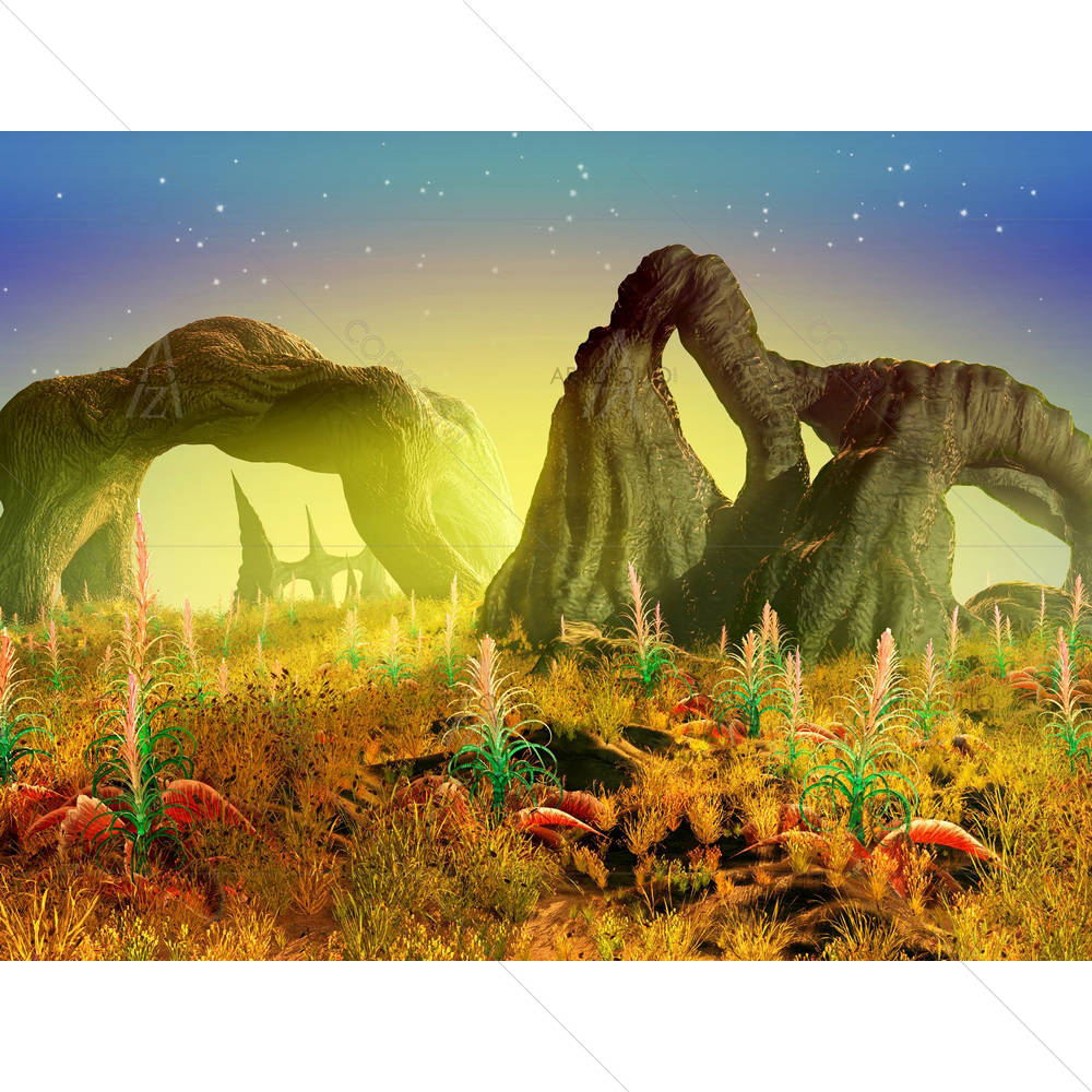 An Eerie Green Glow Permeates the Alien Landscape — Landscapes custom art by ArtzFolio