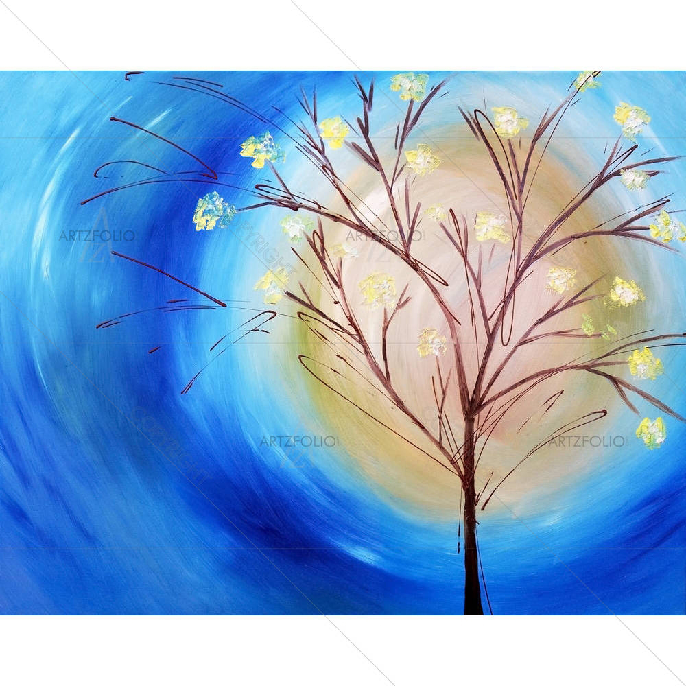 Fall Tree Against Blue Swirling Sky — Paintings Original custom art by ArtzFolio