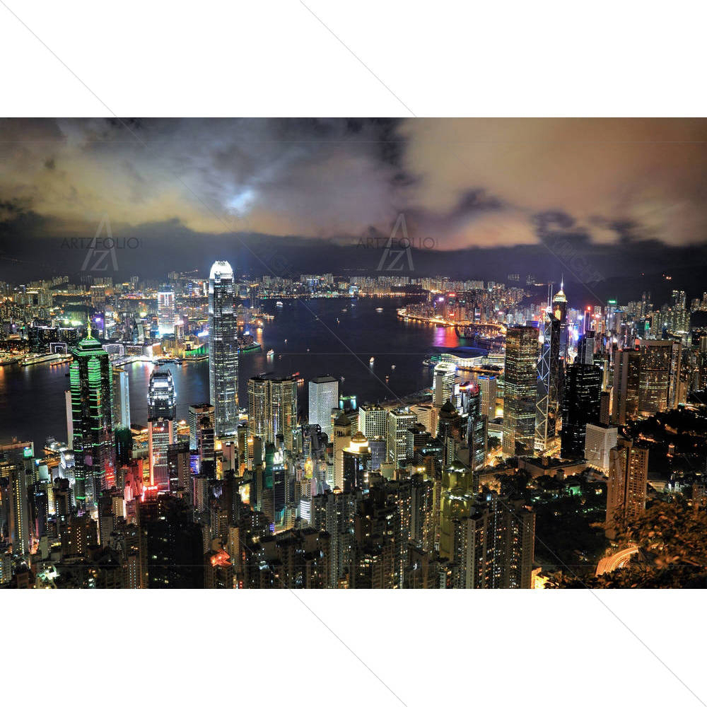 Hong Kong Cityscape D1 — Fluid marble custom art by ArtzFolio