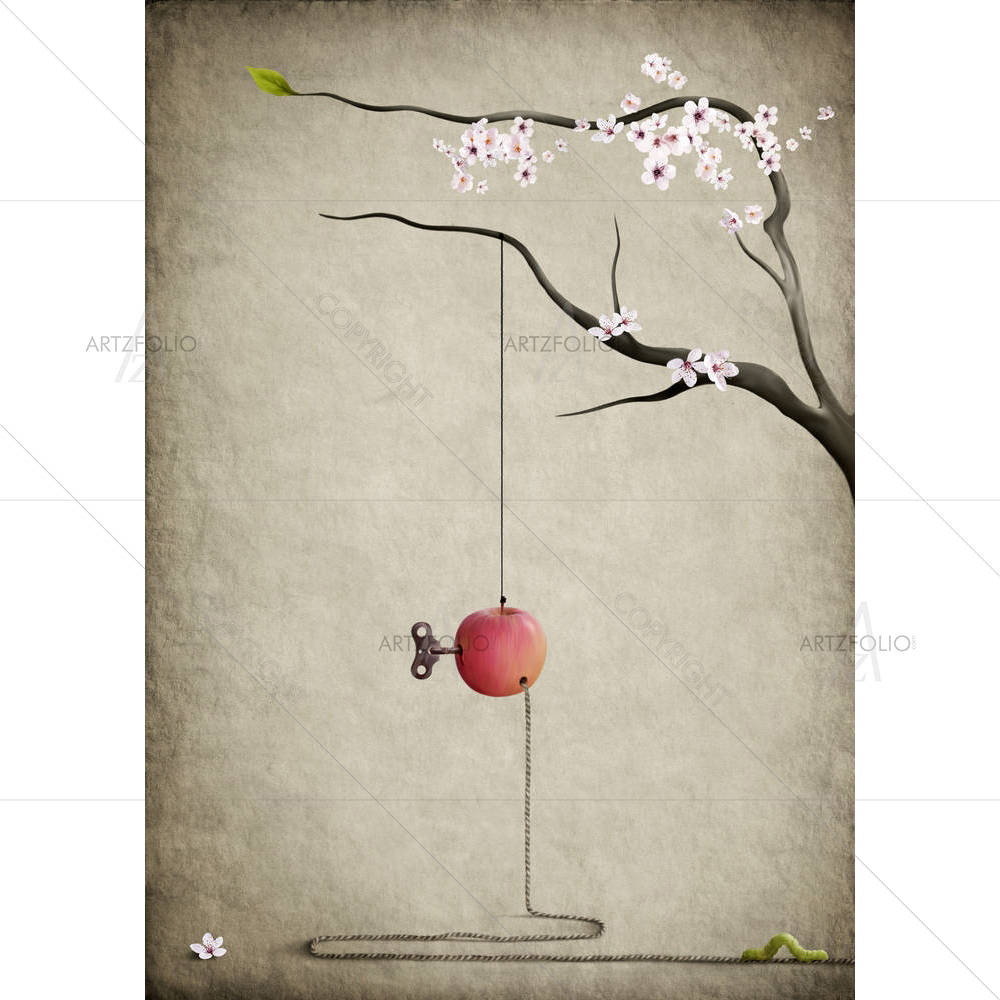 Apple Branch & The Worm — Botanical custom art by ArtzFolio