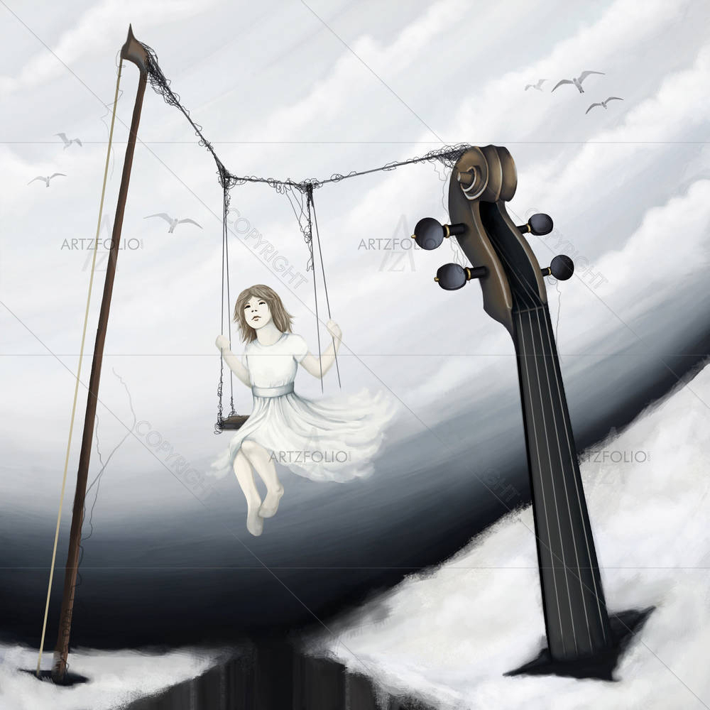 Little Girl Sitting On Violin Seesaw — custom-size art design 5000318