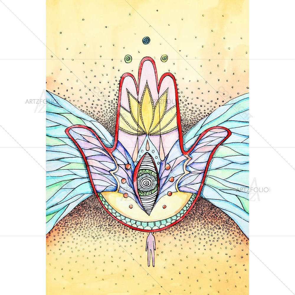 Abstract Hamsa Hand With Wings & Eye — Devotional custom art by ArtzFolio