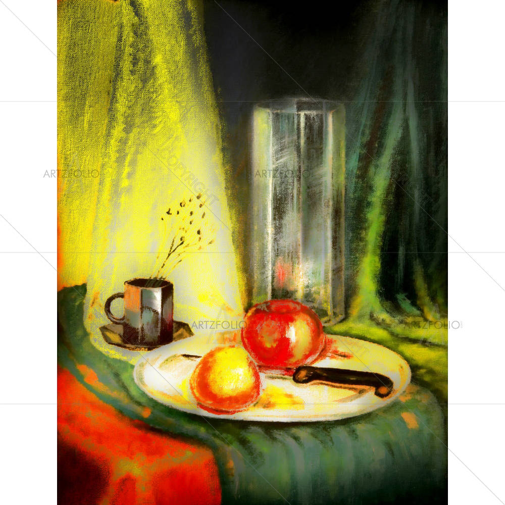 Apple & Clementine On Plate — Cuisine custom art by ArtzFolio