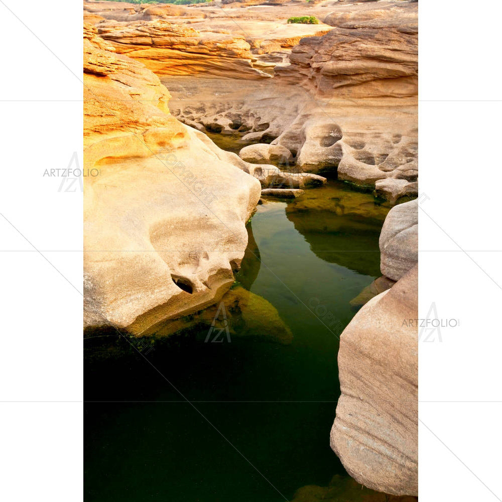 Sam Phan Bok Rock Canyon Beside Khong River Thailand — Fluid marble custom art by ArtzFolio