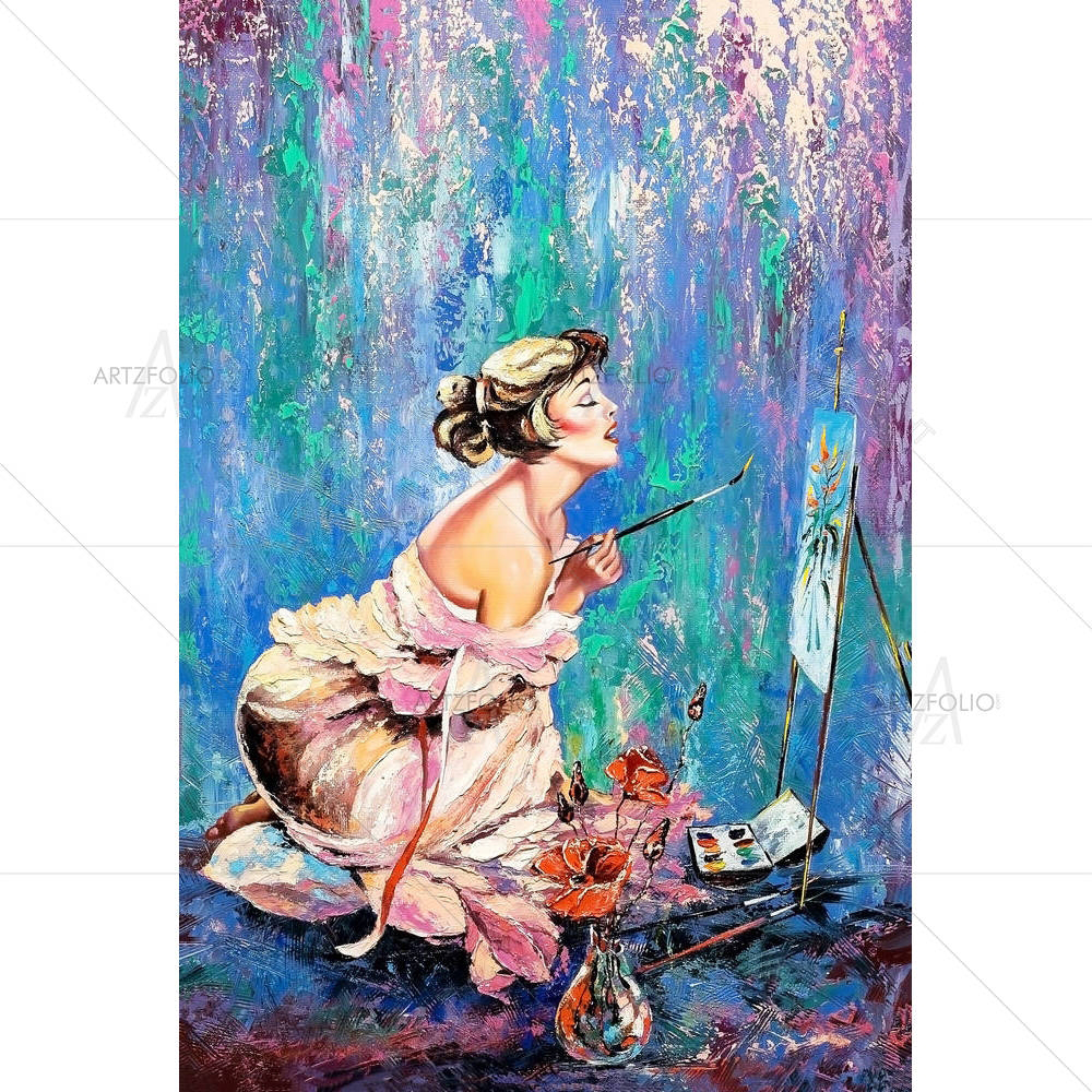 Girl Drawing A Picture — custom-size art design 5000363