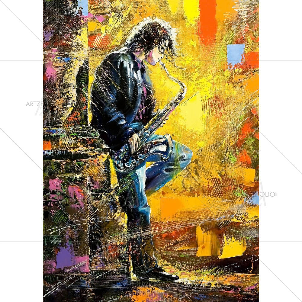 The Young Guy Playing A Saxophone — custom-size art design 5000364