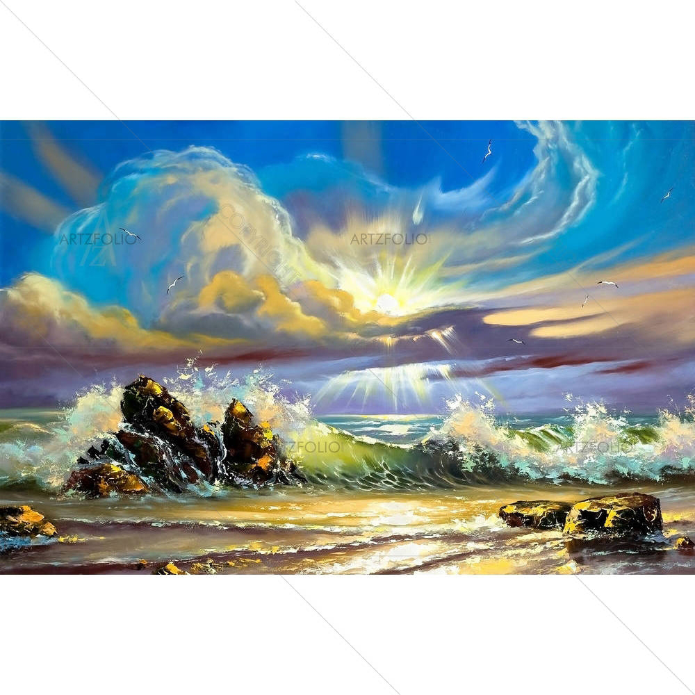 Sunset On Seacoast — Fluid marble custom art by ArtzFolio