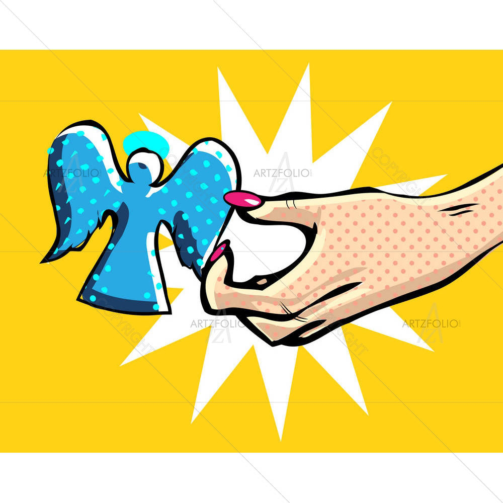 Pop Art Comic Angel In Female Hand — custom-size art design 5000392