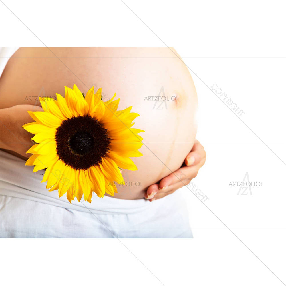 Pregnant Woman Holding Sunflower — custom-size art design 5000399