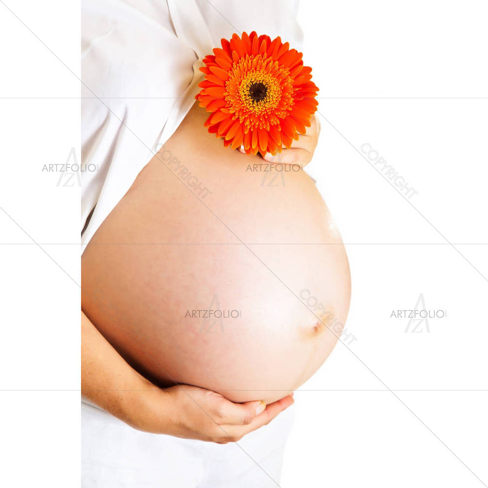 Pregnant Woman Holding Gerbera Flower — Botanical custom art by ArtzFolio