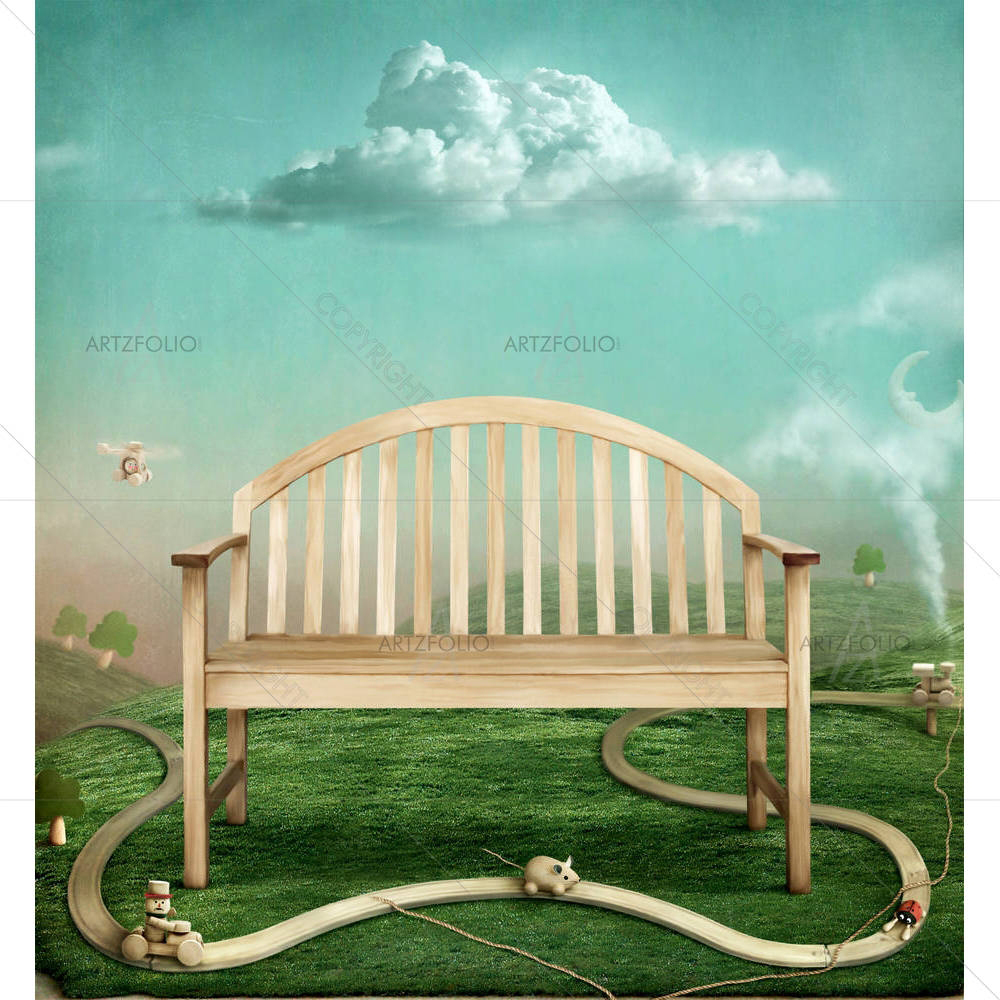 Toy Railroad & Bench — custom-size art design 5000407