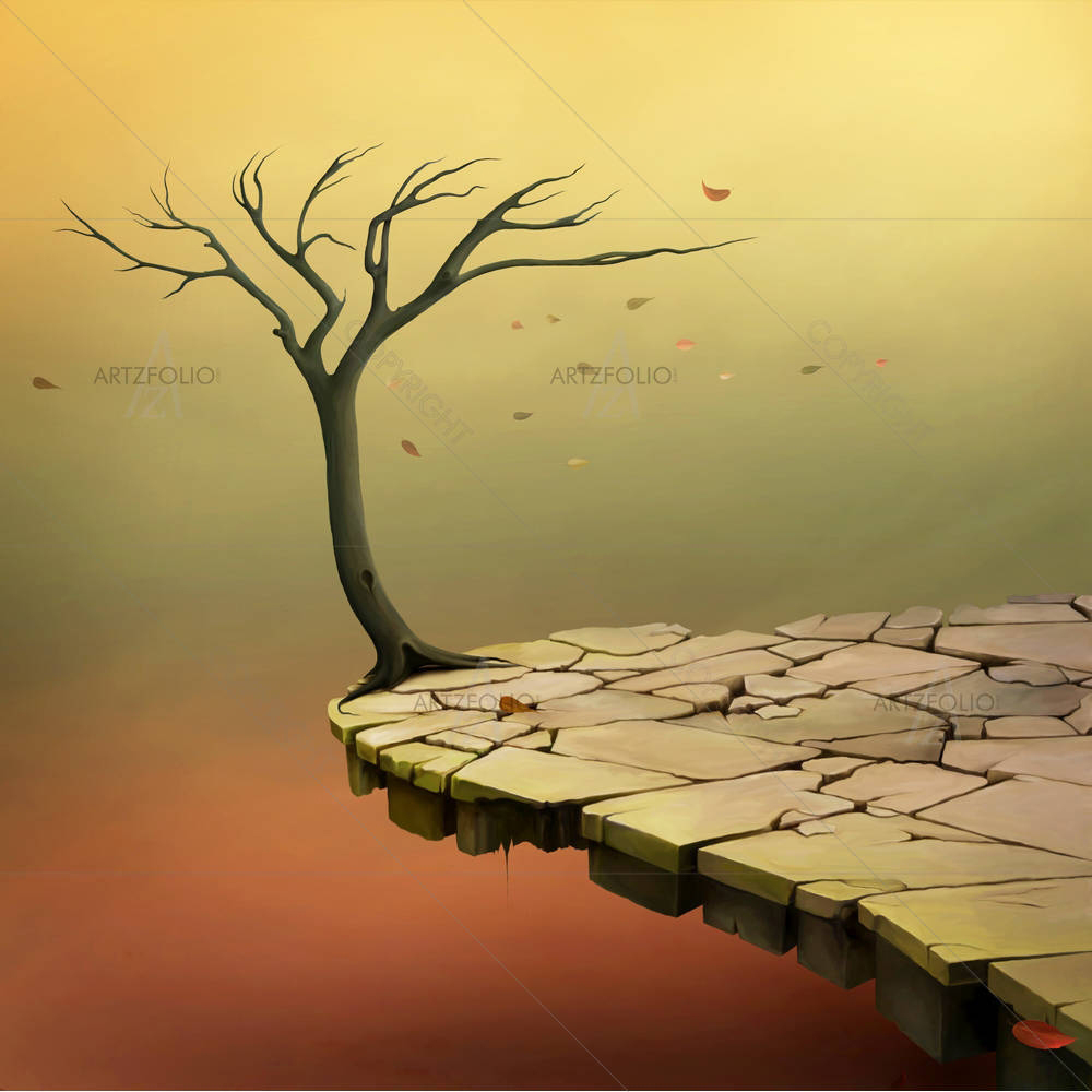 Tree Over A Cliff — Fluid marble custom art by ArtzFolio