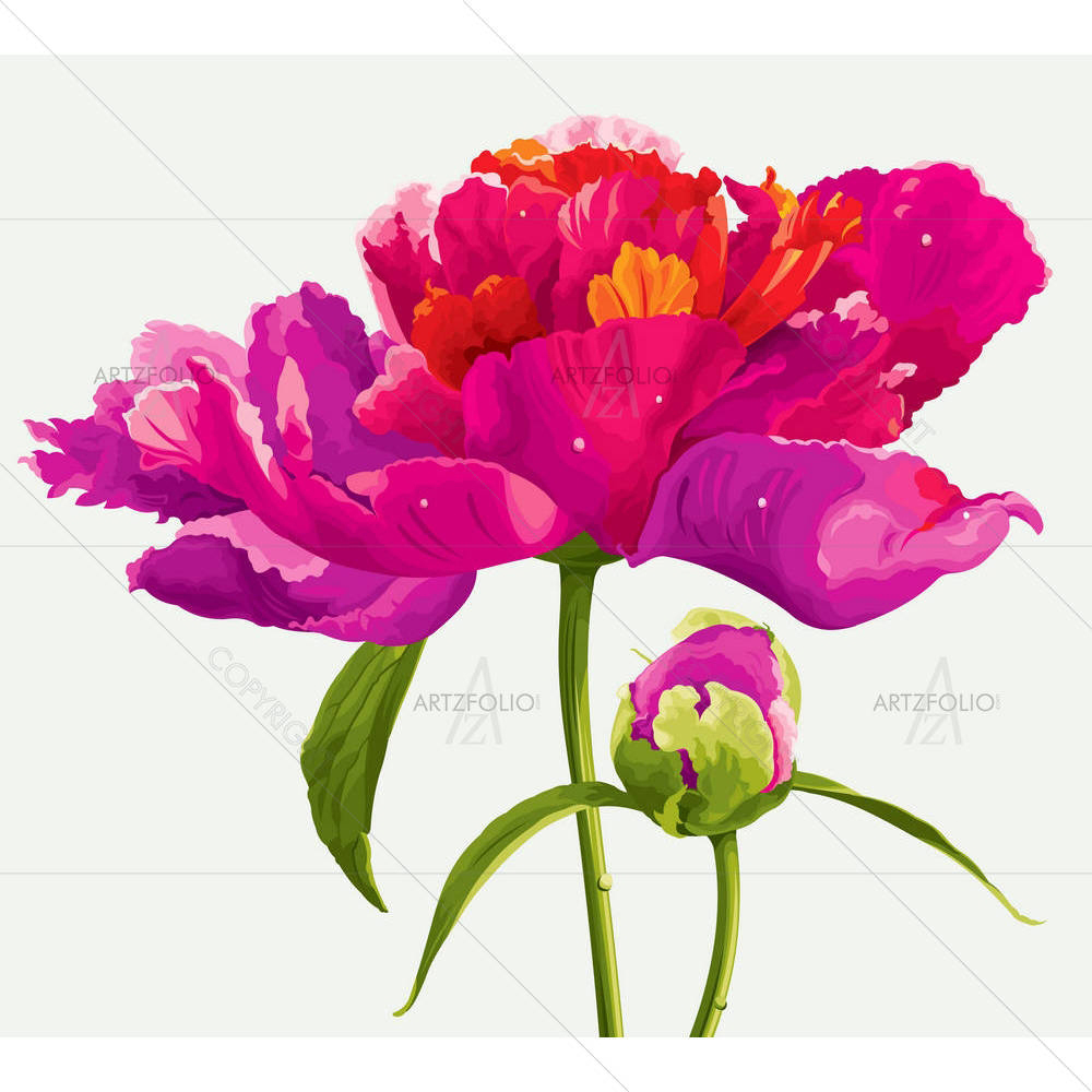 Red Peony Flower D1 — Botanical custom art by ArtzFolio