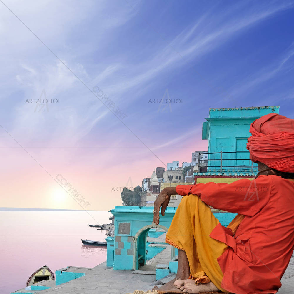 Holy Man Near Ganges — custom-size art design 5000462