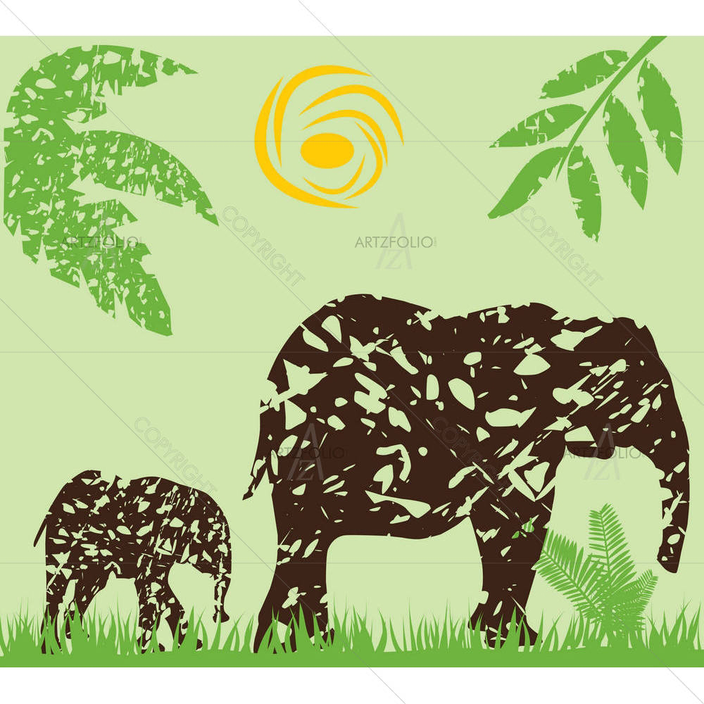 Grunge Elephants — Botanical custom art by ArtzFolio