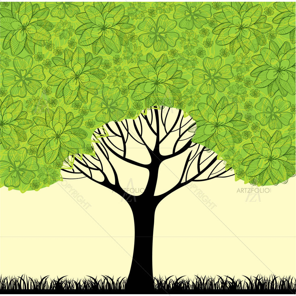 Green Tree With Blossom Flowers — Devotional custom art by ArtzFolio