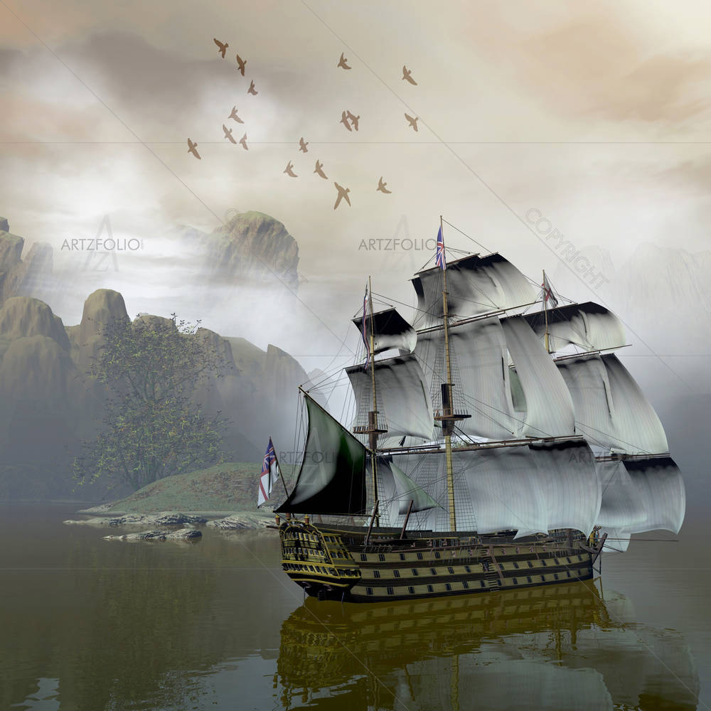 Ship On The Sea — Fantasy custom art by ArtzFolio