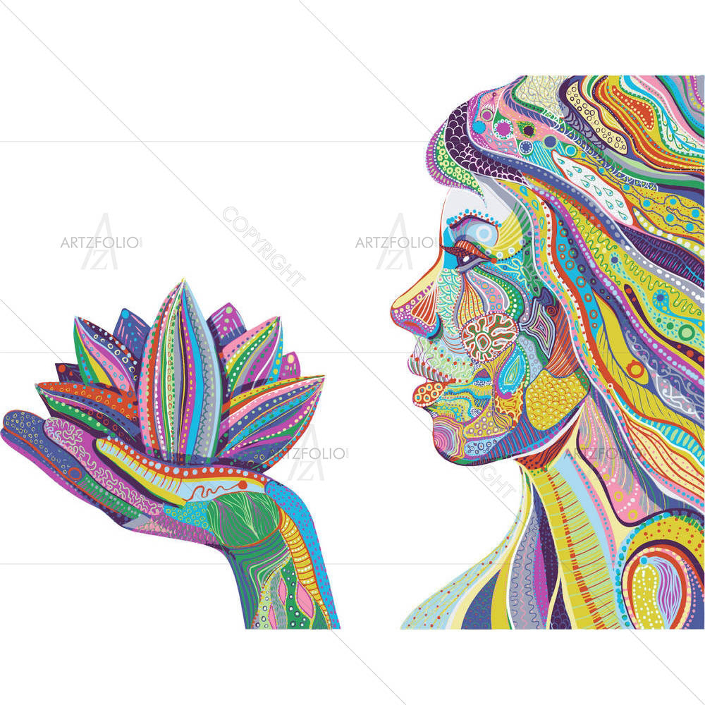 Woman With Lotus Flower — Botanical custom art by ArtzFolio
