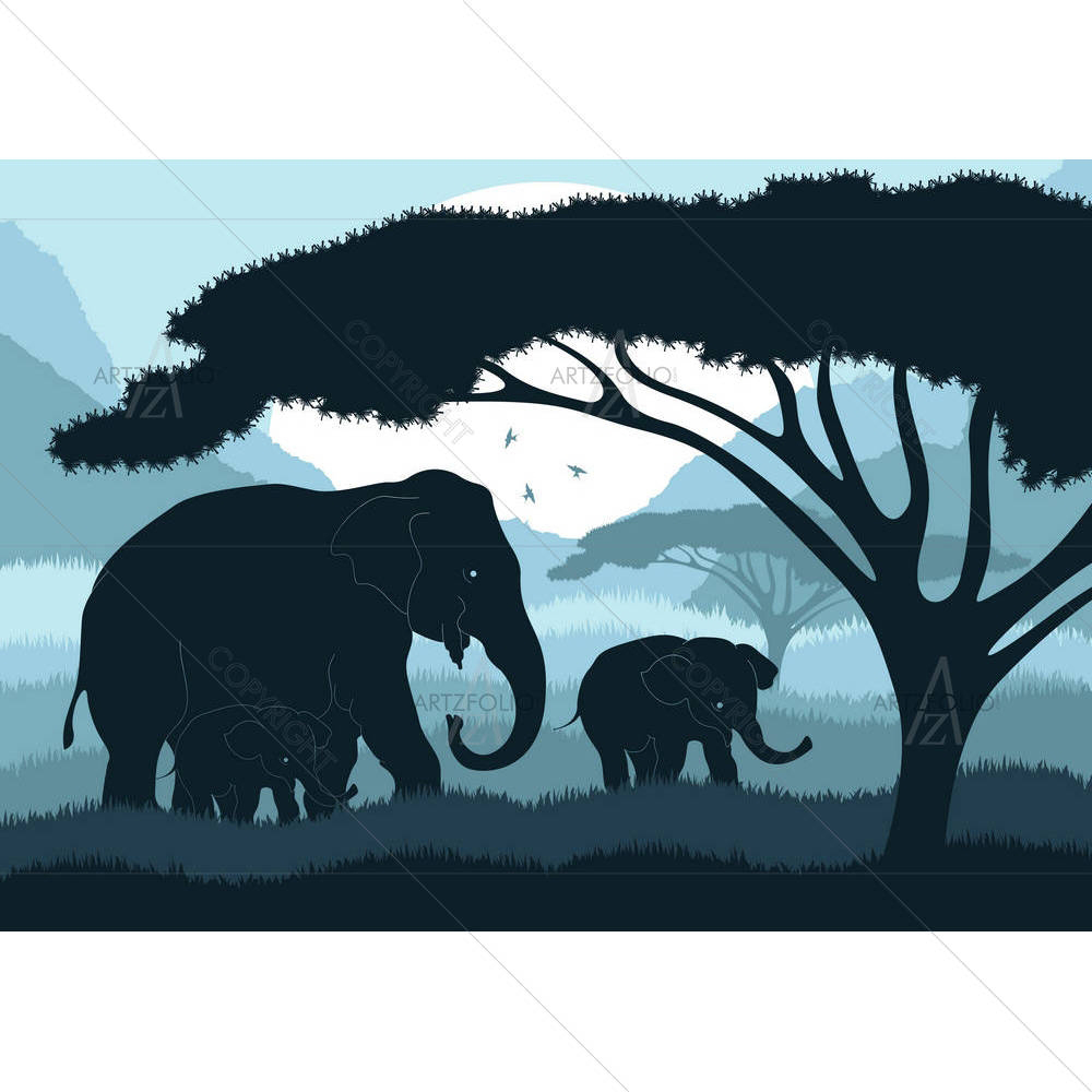 Elephant Family In Wild Africa — African custom art by ArtzFolio