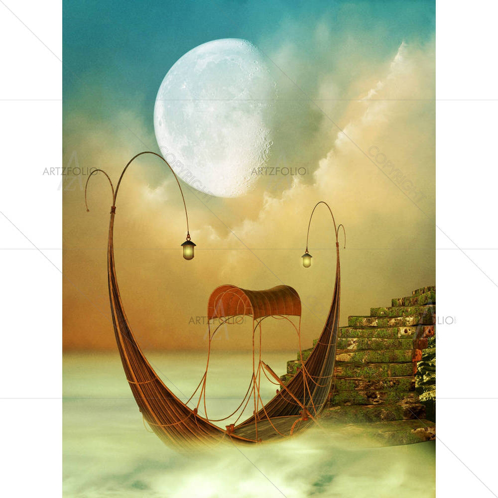 Fantasy Landscape With Boat — custom-size art design 5000567