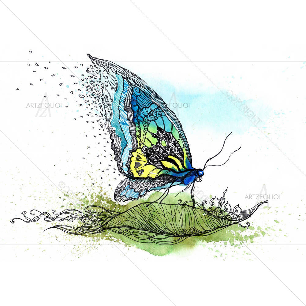 Butterfly On The Leaf — Botanical custom art by ArtzFolio