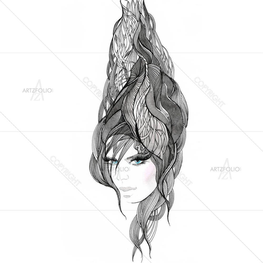 Woman With Ornate Hair D1 — Abstract custom art by ArtzFolio