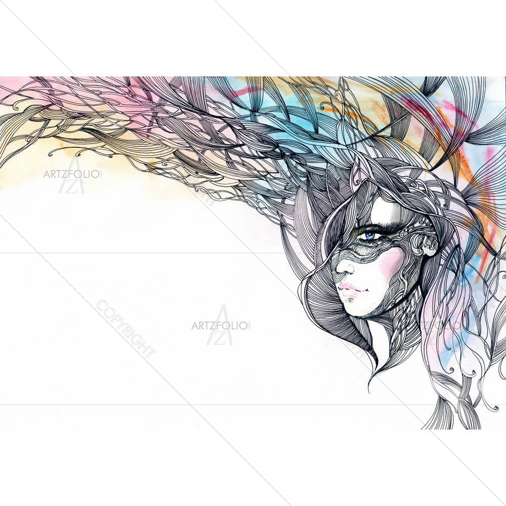 Woman With Ornate Hair D3 — custom-size art design 5000606