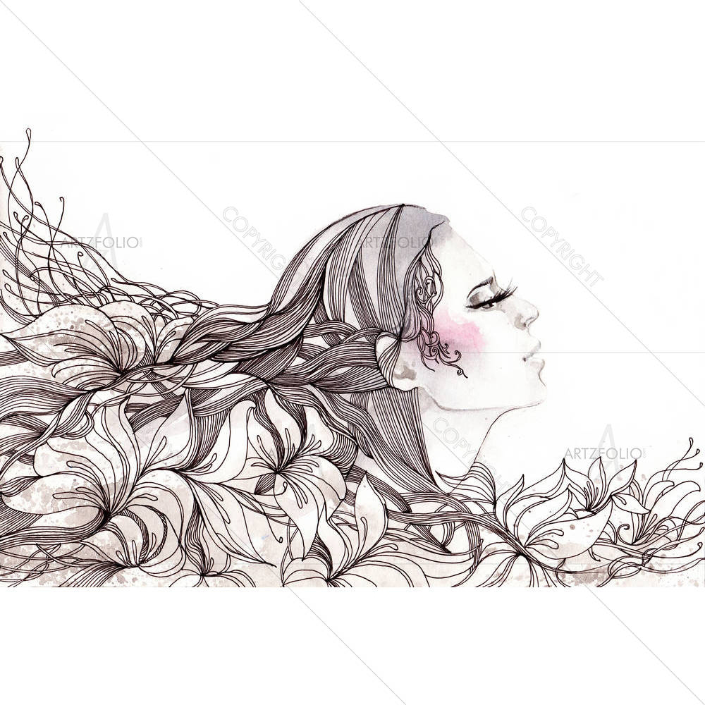 Woman With Hair Ornate — Botanical custom art by ArtzFolio