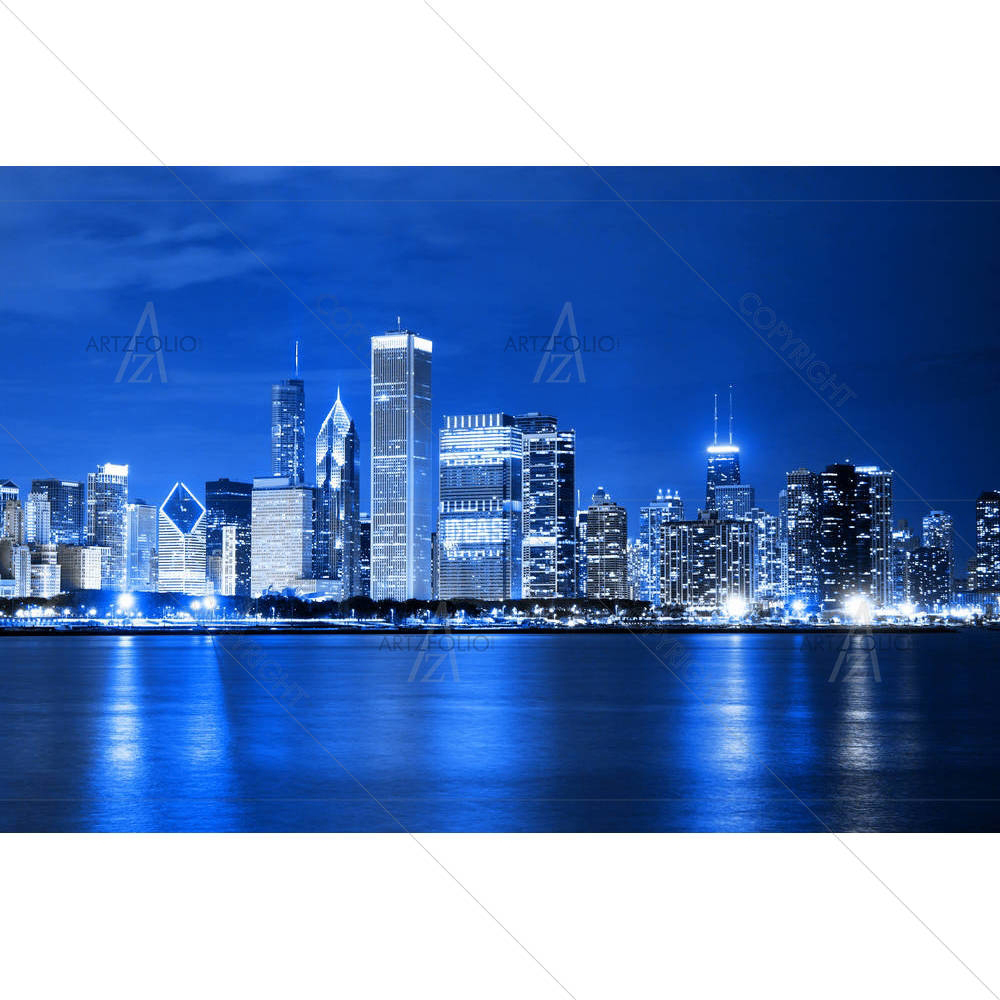 Night View of Financial District Chicago, USA — American custom art by ArtzFolio