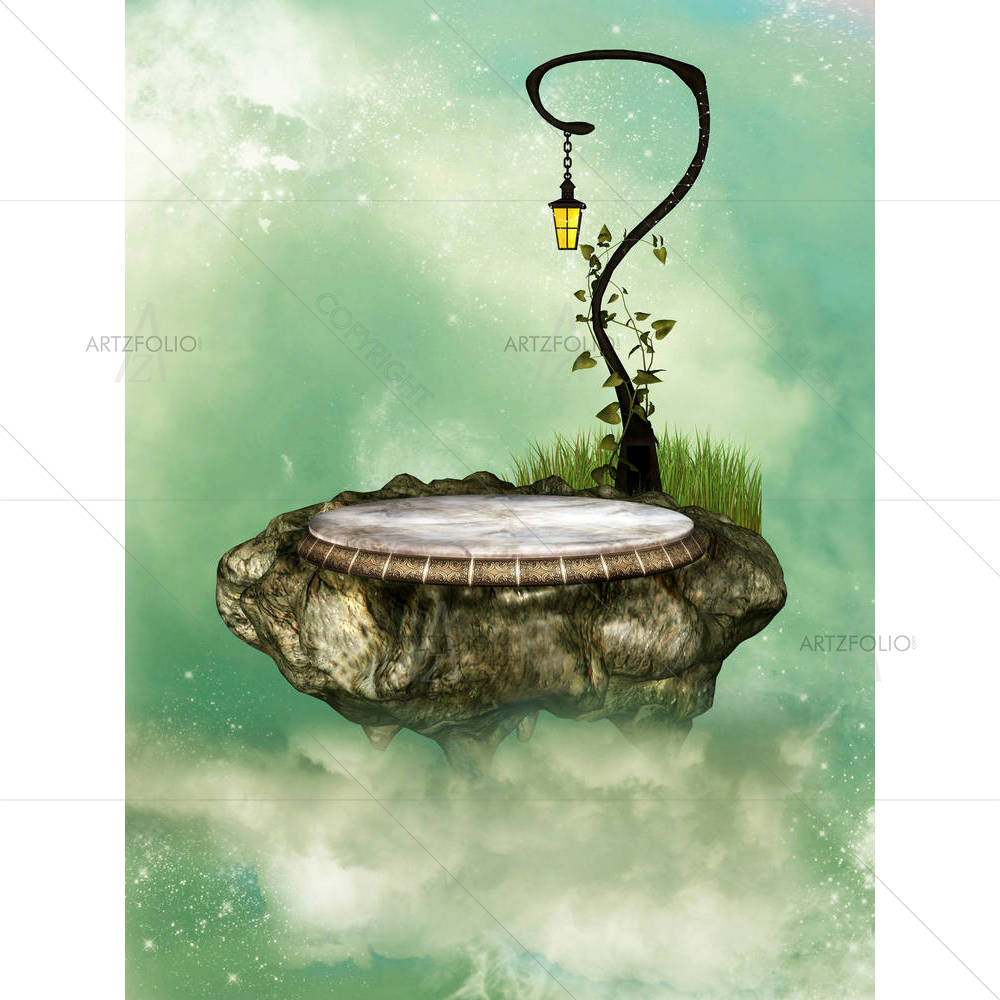 Floating Rock Scene — Botanical custom art by ArtzFolio