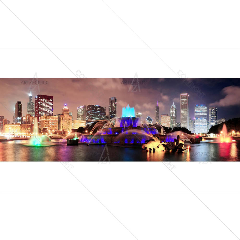 Chicago Skyline Panorama & Buckingham Fountain, USA — Devotional custom art by ArtzFolio