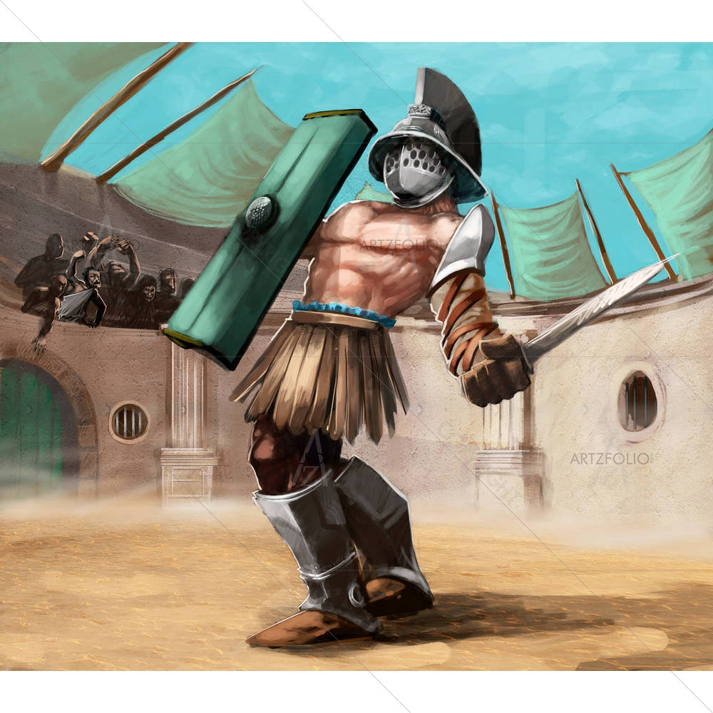 Gladiator Fight In The Stadium — Ancient custom art by ArtzFolio