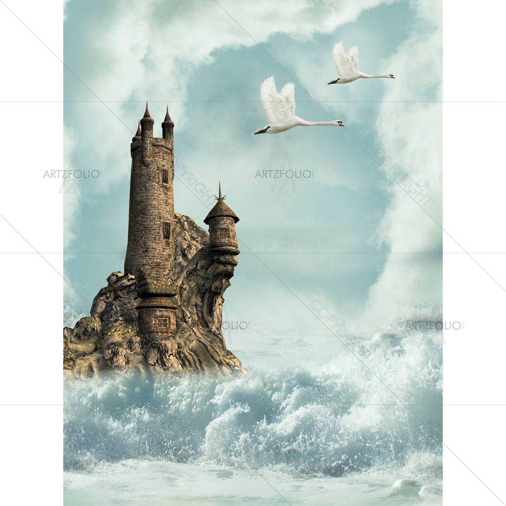 Castle In The Ocean — Fluid marble custom art by ArtzFolio