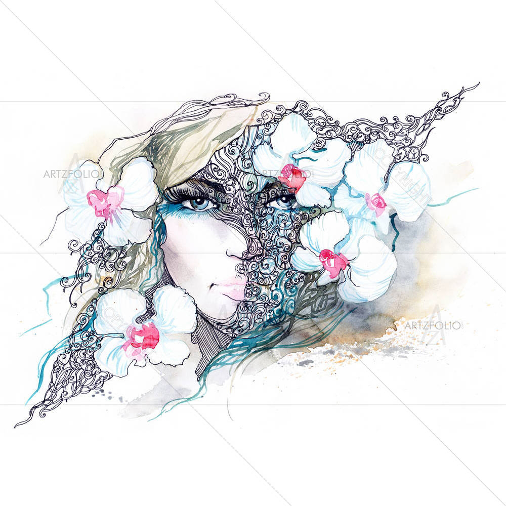 Woman With Orchids — Botanical custom art by ArtzFolio