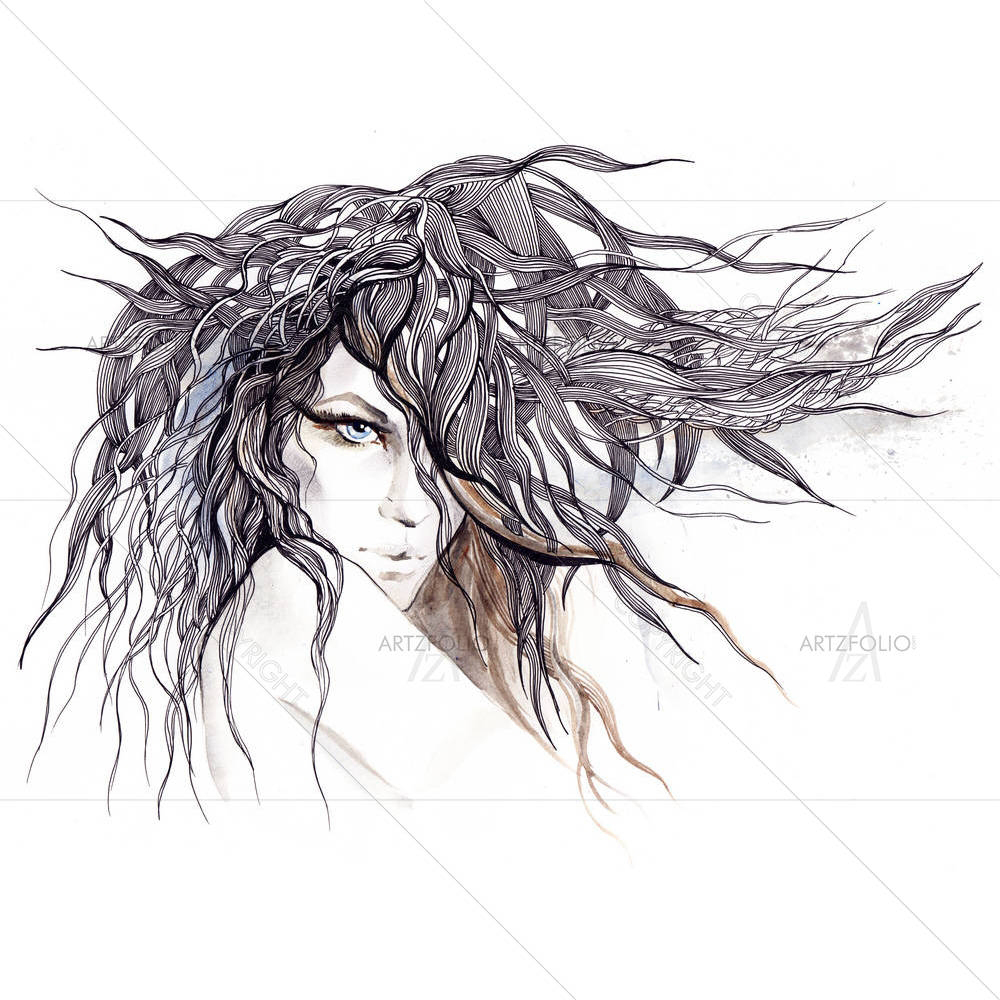 Woman With Abstract Hair D1 — Abstract custom art by ArtzFolio