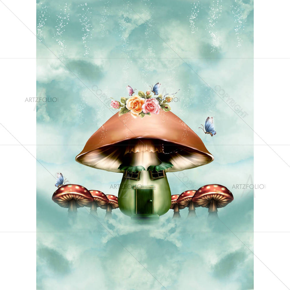 Mushroom House With Flowers — Devotional custom art by ArtzFolio
