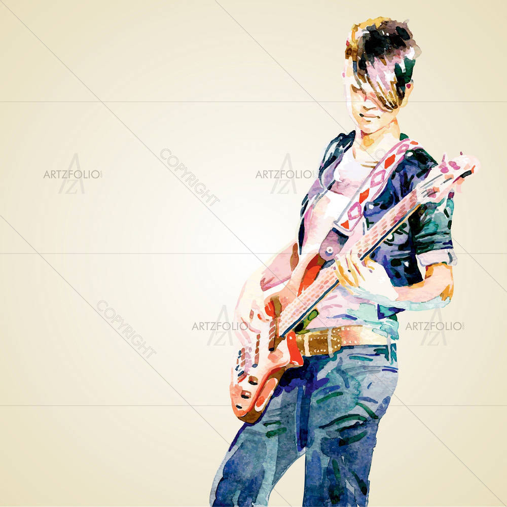 Girl Playing Guitar — custom-size art design 5000746