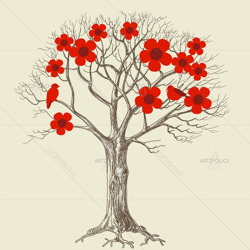 Tree In Bloom & Love Birds — Devotional custom art by ArtzFolio