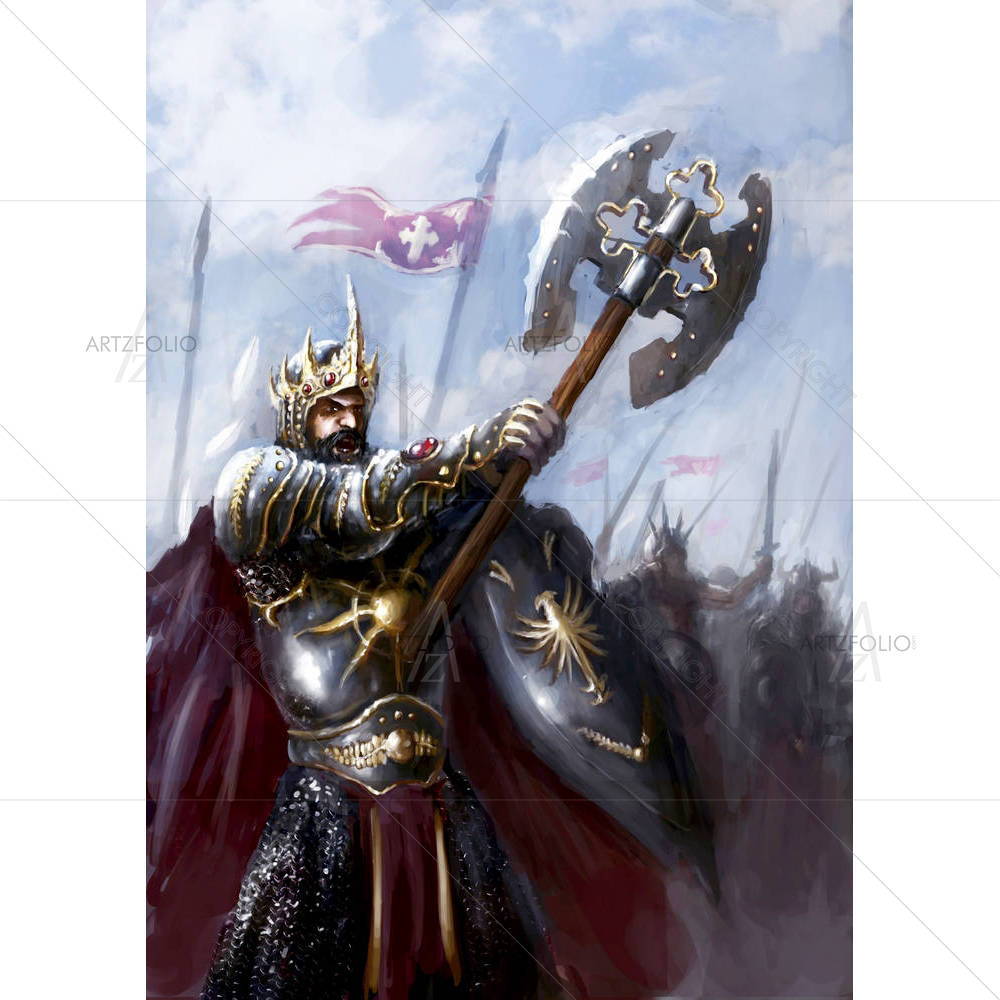 King & His Army On Battlefield — Ancient custom art by ArtzFolio