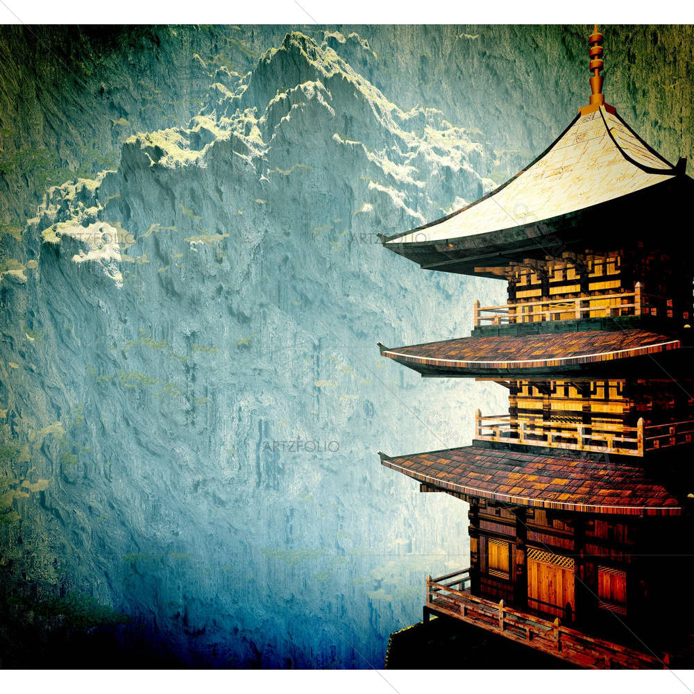 Zen Buddha Temple D1 — Devotional custom art by ArtzFolio