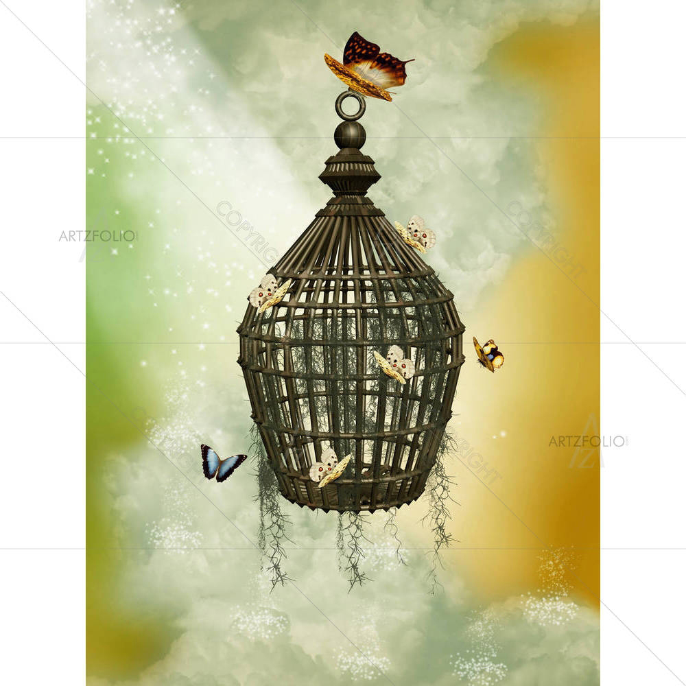 Cage With Butterflies — custom-size art design 5000771