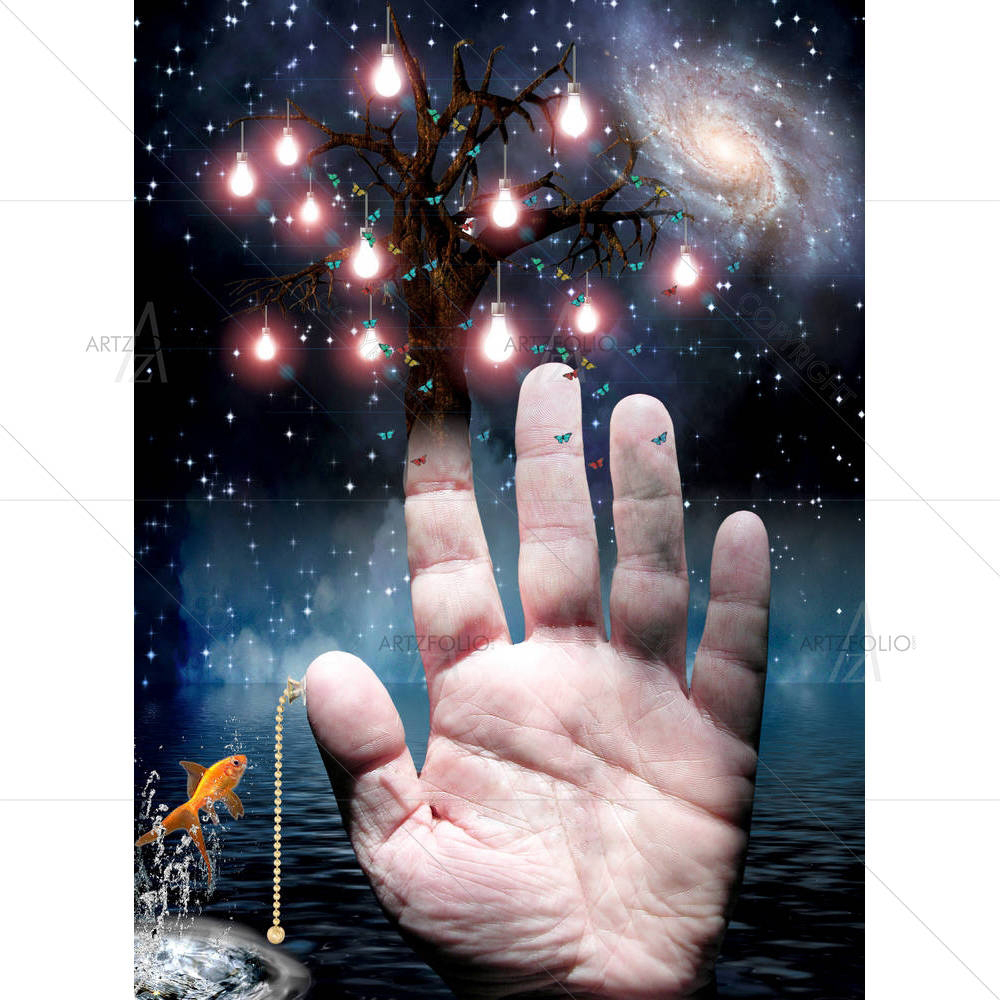 Hand With Tree Of Lights & Pull Switch — Devotional custom art by ArtzFolio