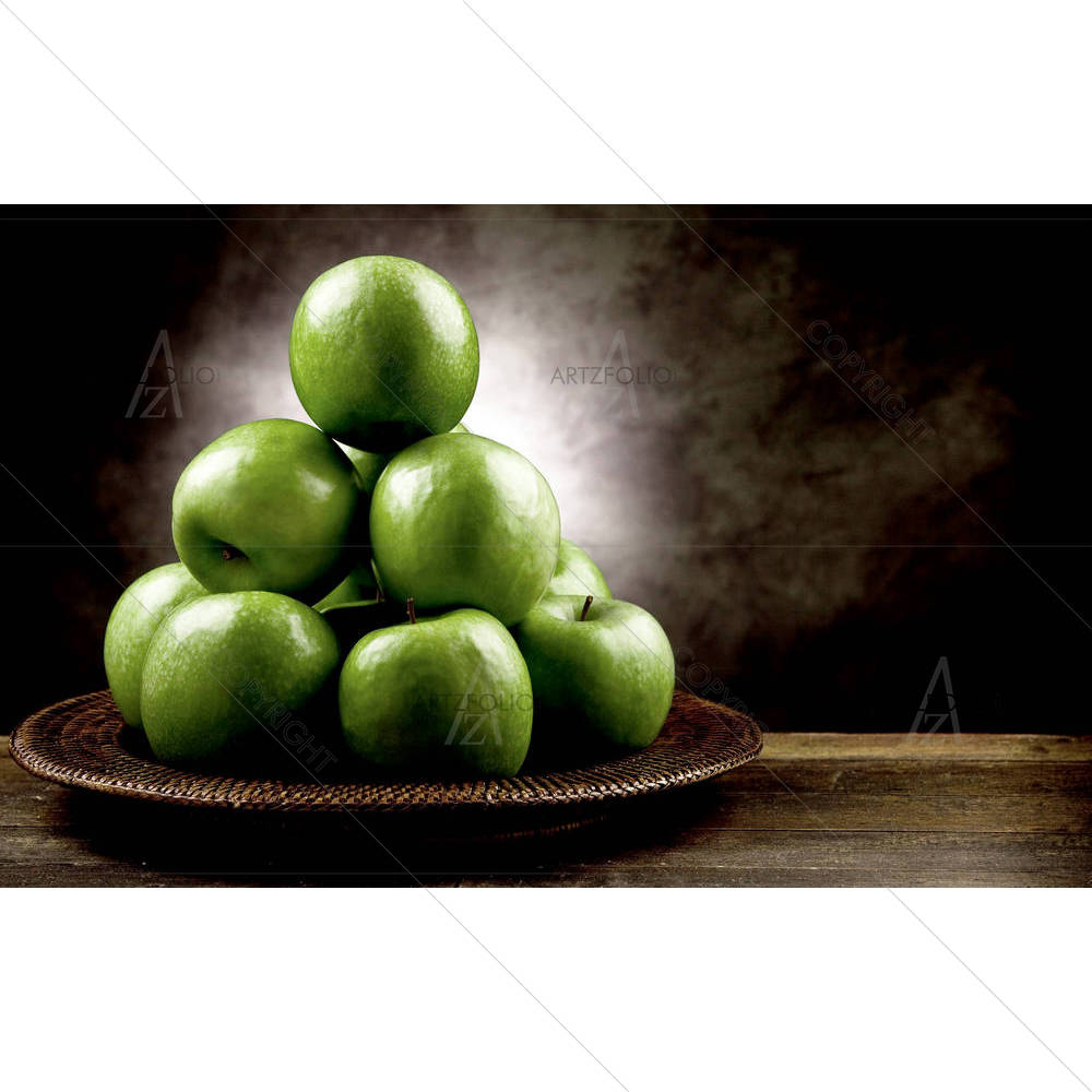 Green Apples on a Wooden Table — custom-size art design 5000776