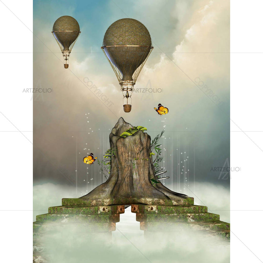 Landscape With Trunk & Air Balloon — custom-size art design 5000789